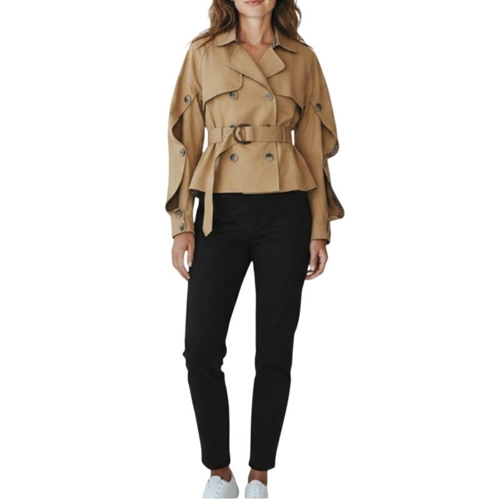 N12H Trench Jacket Sz XS Tan Button Up Sleeve Boho City Chick Rare Preppy NWOT